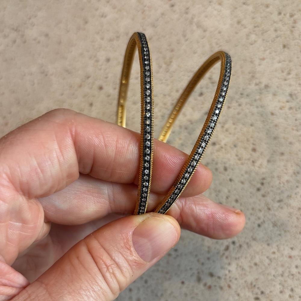 Gold and Black Crystal Bangle Bracelet Set FR 925 Freida Rothman set of 2